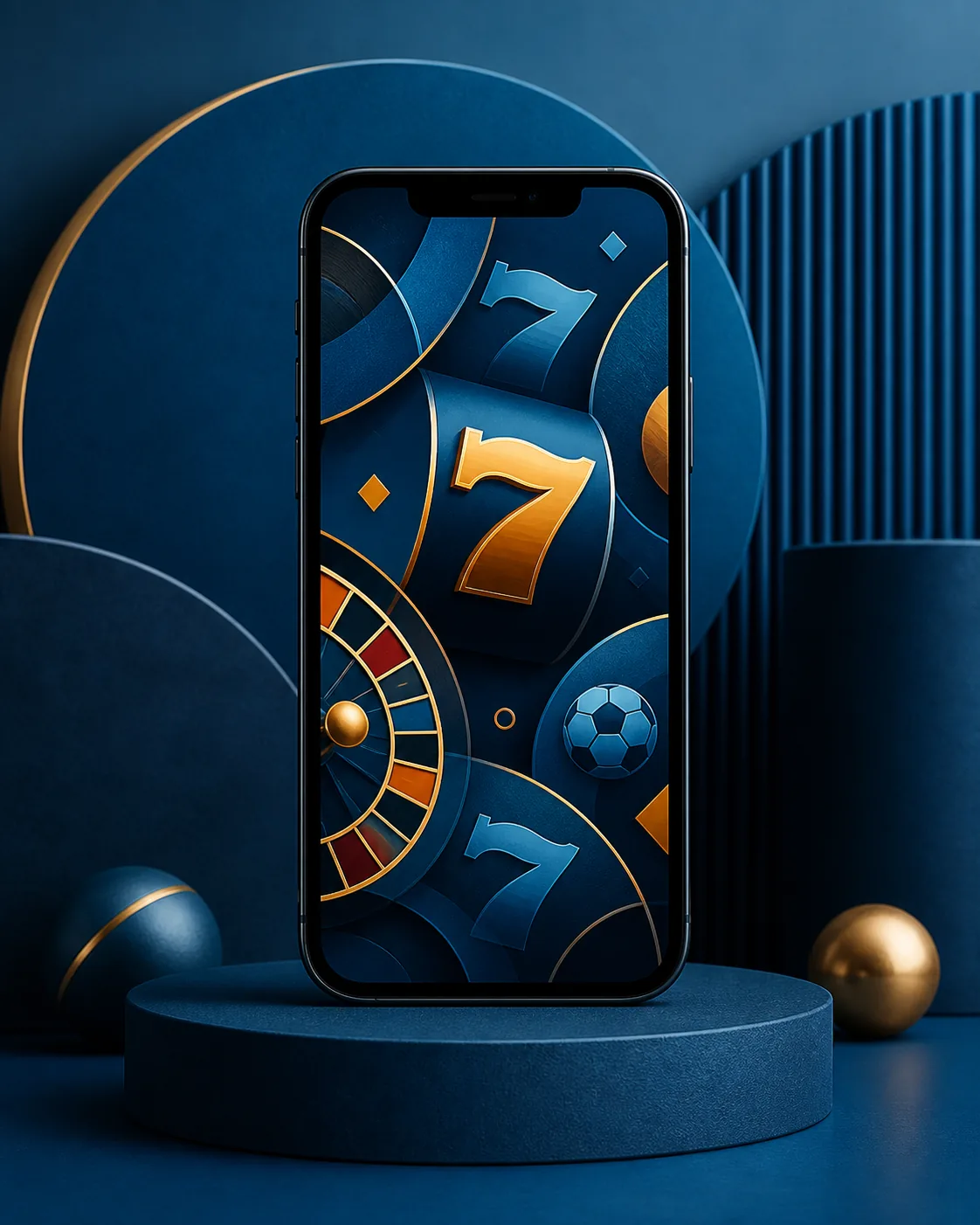 Celular com interface fictícia de jogos de cassino e esportes